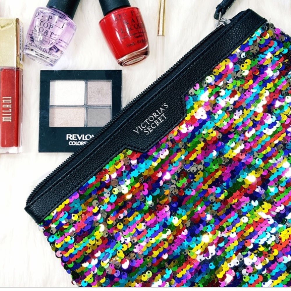 Victoria Secret rainbow sequin clutch/ makeup bag